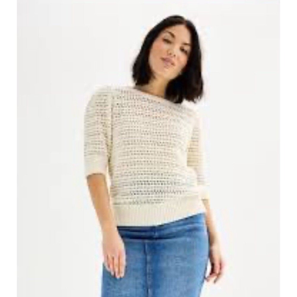 Sonoma Women’s Knit Short Sleeve Cardigan Sweater Ivory Teacher-L
